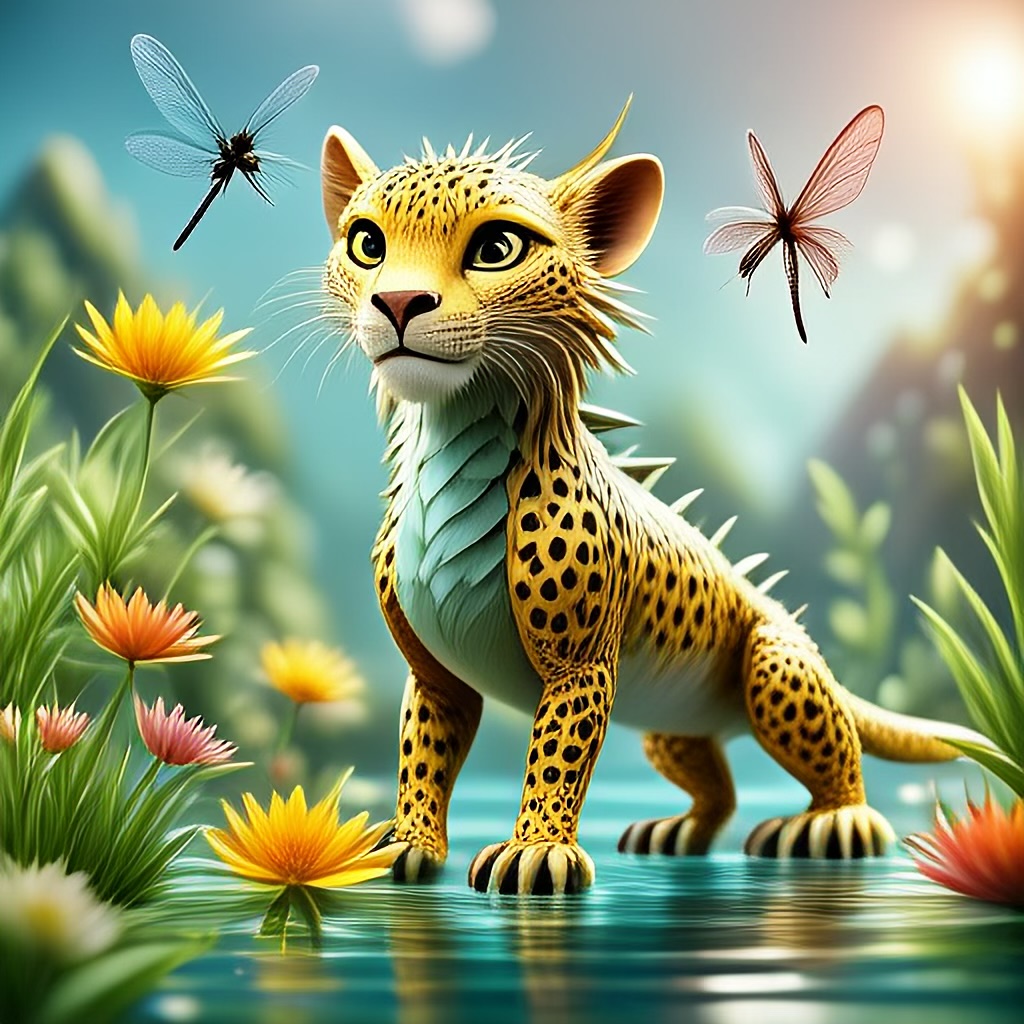 WildNFT #43: Mythical Cheetah in Water with Flowers