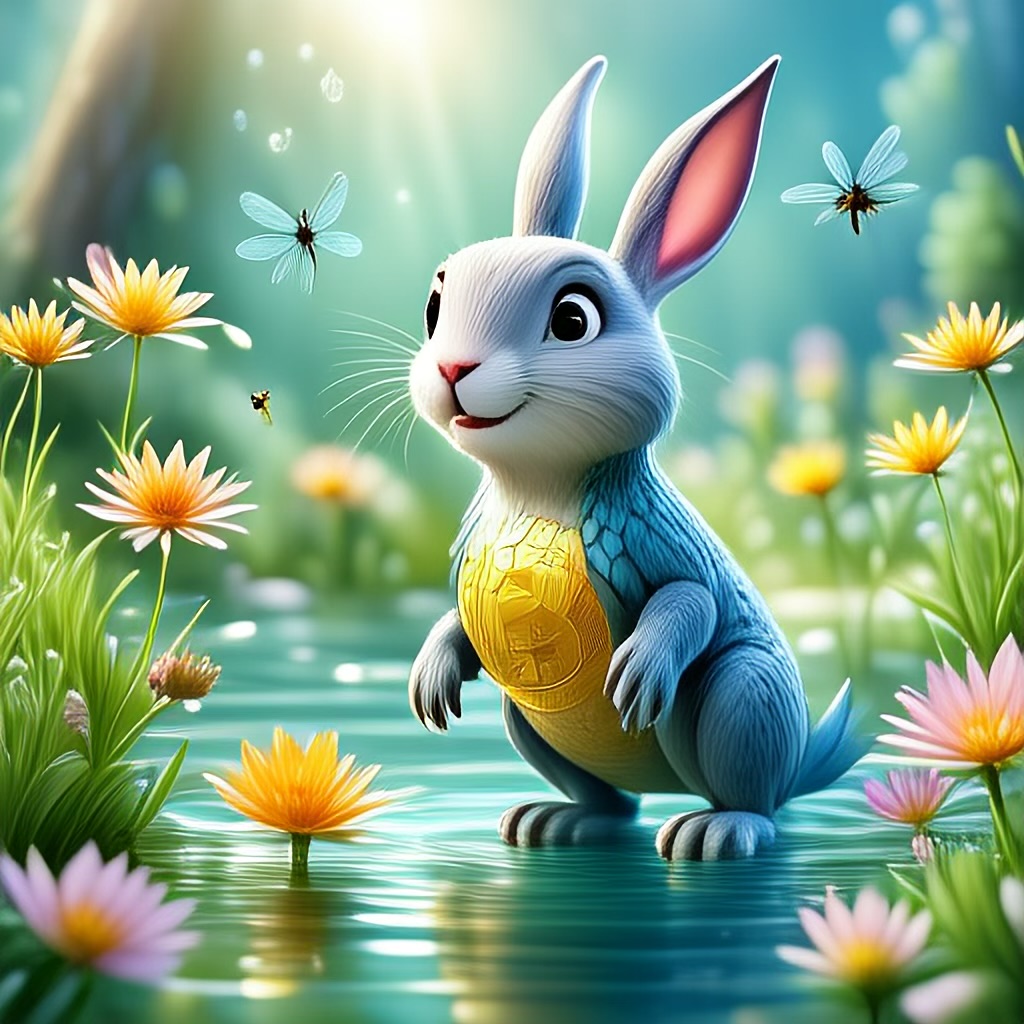 WildNFT #47: Rabbit in Water with Flowers