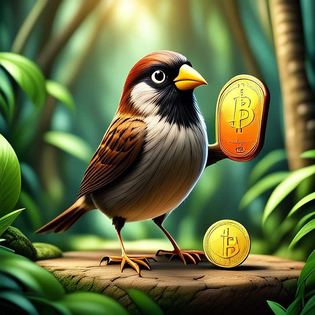 WildNFT #48: Sparrow in Jungle with Bitcoin