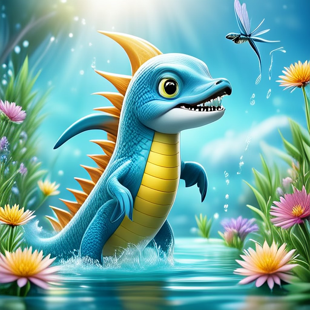 WildNFT #5: Mythical Dolphin in Water with Flowers