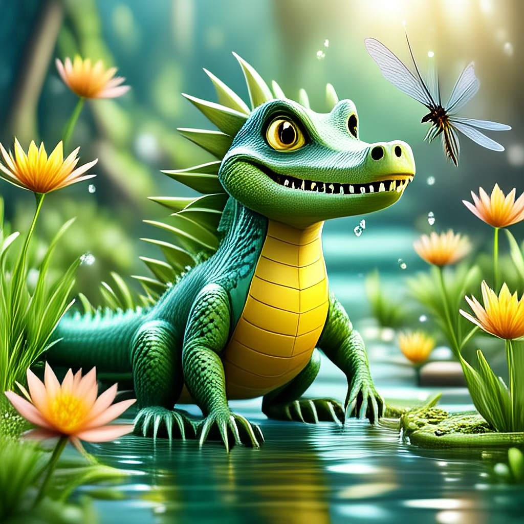 WildNFT #50: Mythical Crocodile in Water with Flowers