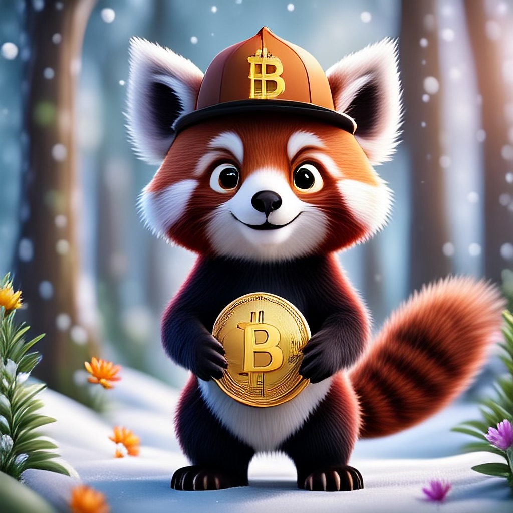 WildNFT #51: Red Panda in Snow Forest with Bitcoin Cap