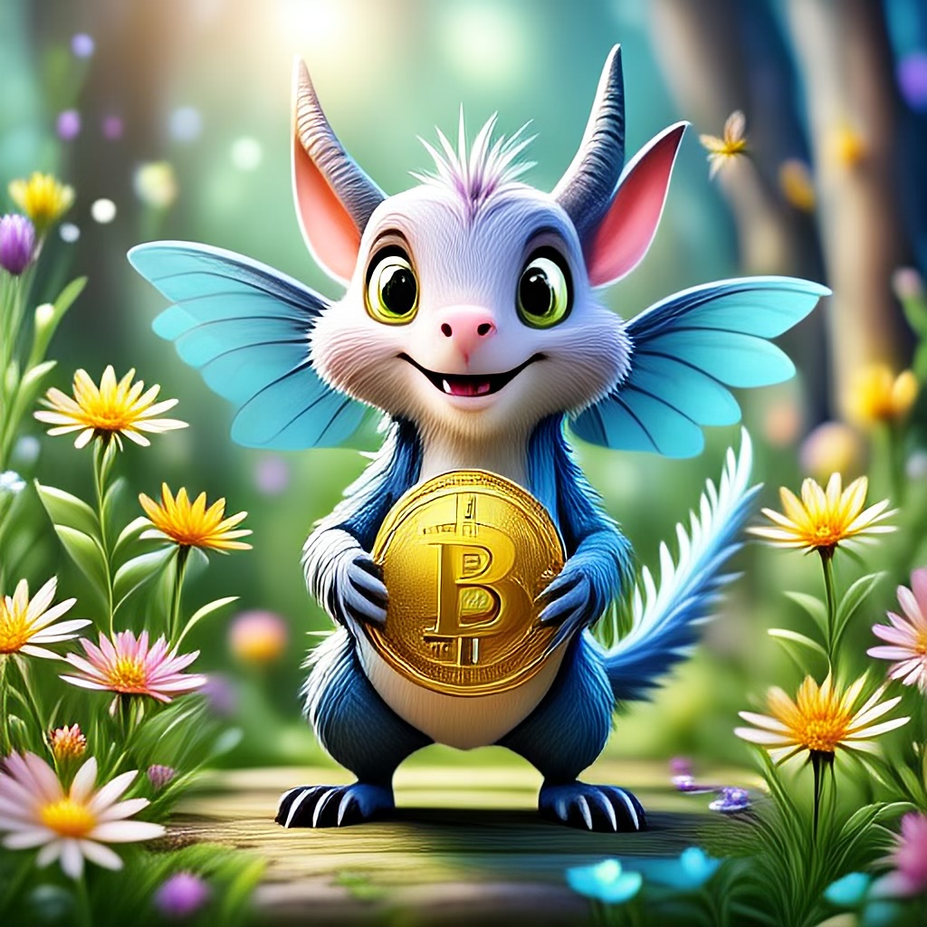 WildNFT #53: Mythical Squirrel in Magical Garden with Bitcoin