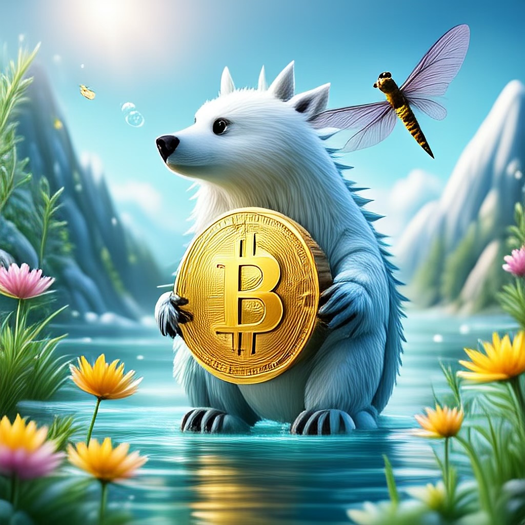 WildNFT #54: Mythical White Bear in Magical Water with Bitcoin