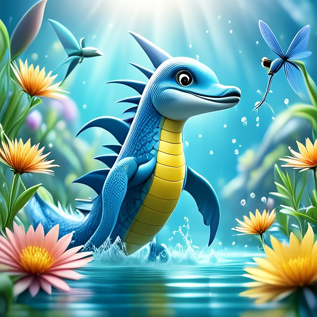 WildNFT #60: Mythical Dolphin in Magical Water with Flowers