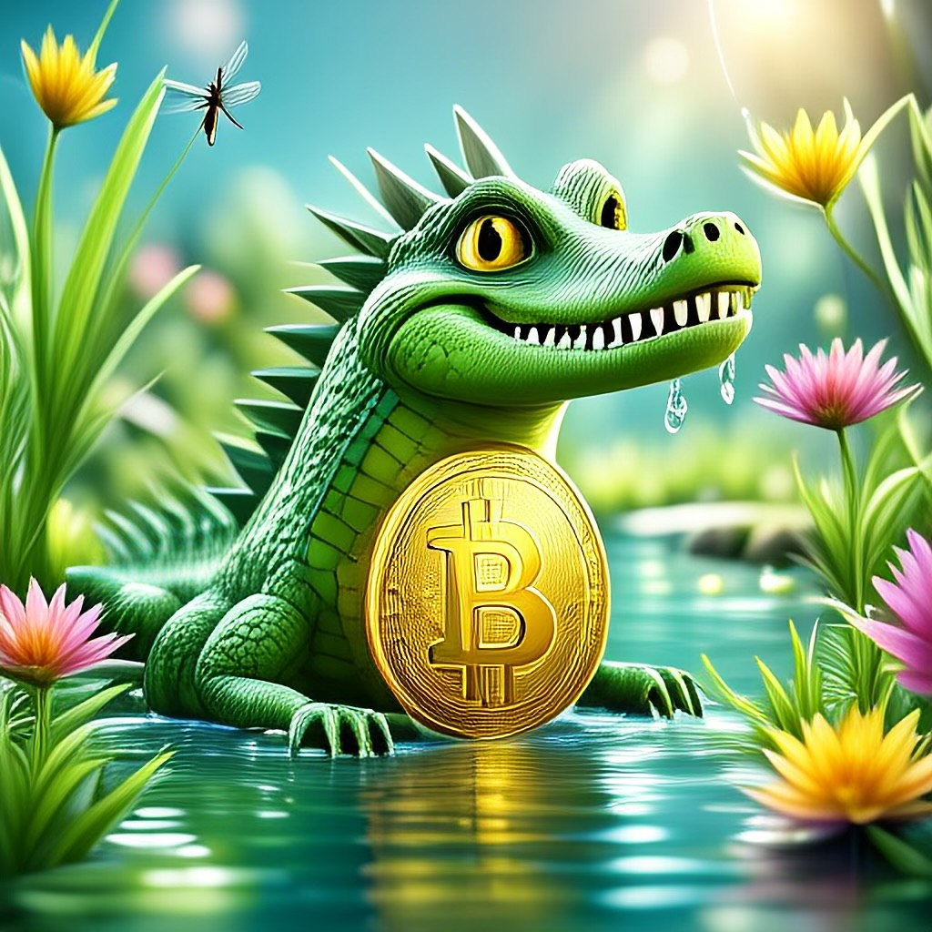 WildNFT #61: Mythical Crocodile in Water with Bitcoin