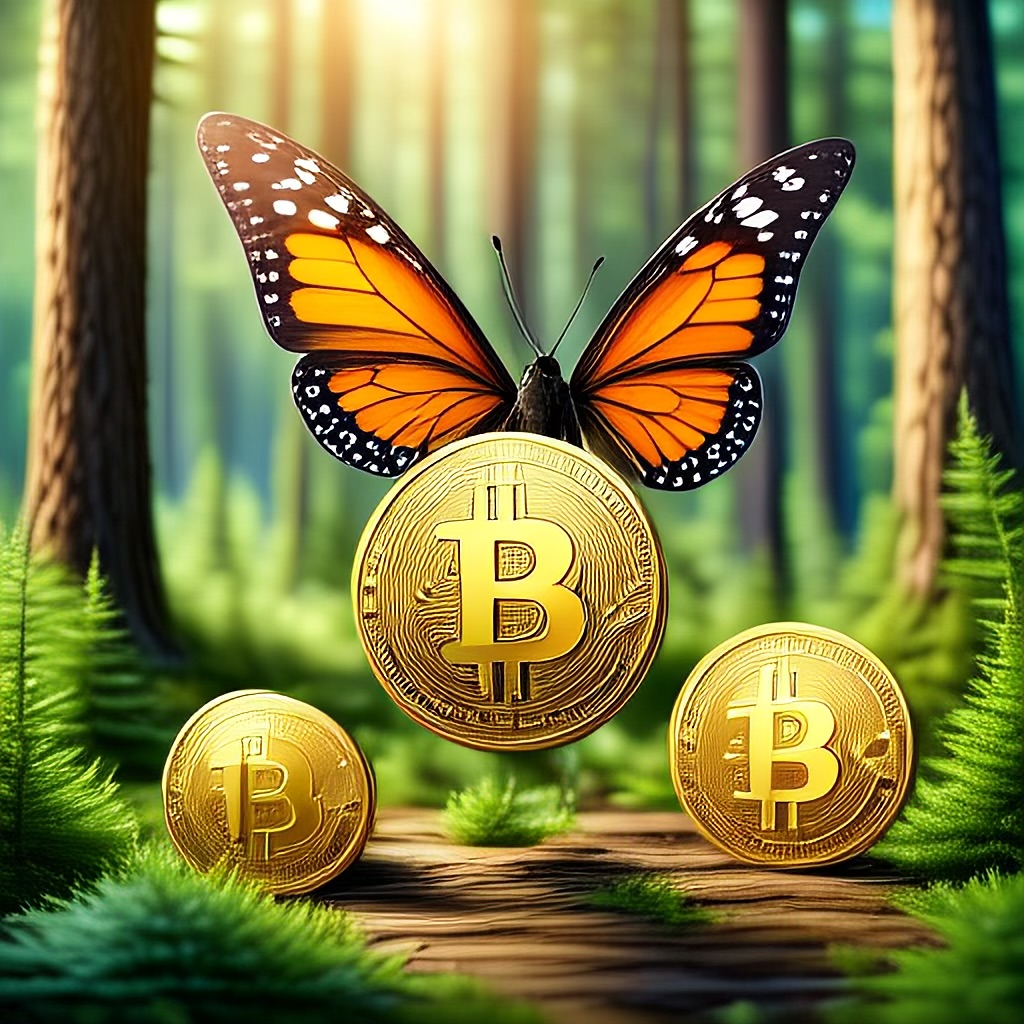 WildNFT #65: Butterfly in Forest collecting Bitcoin