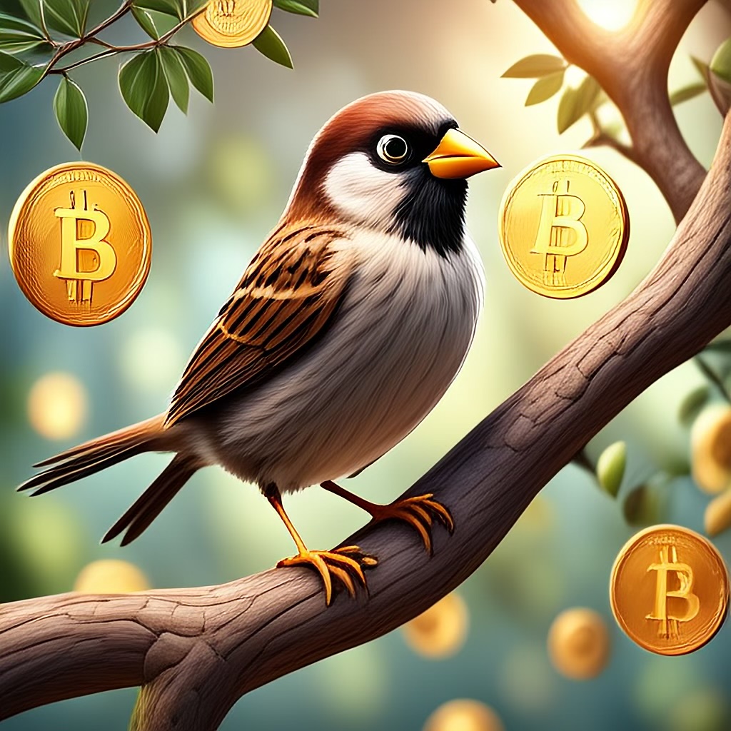 WildNFT #80: Sparrow in Tree with Bitcoin