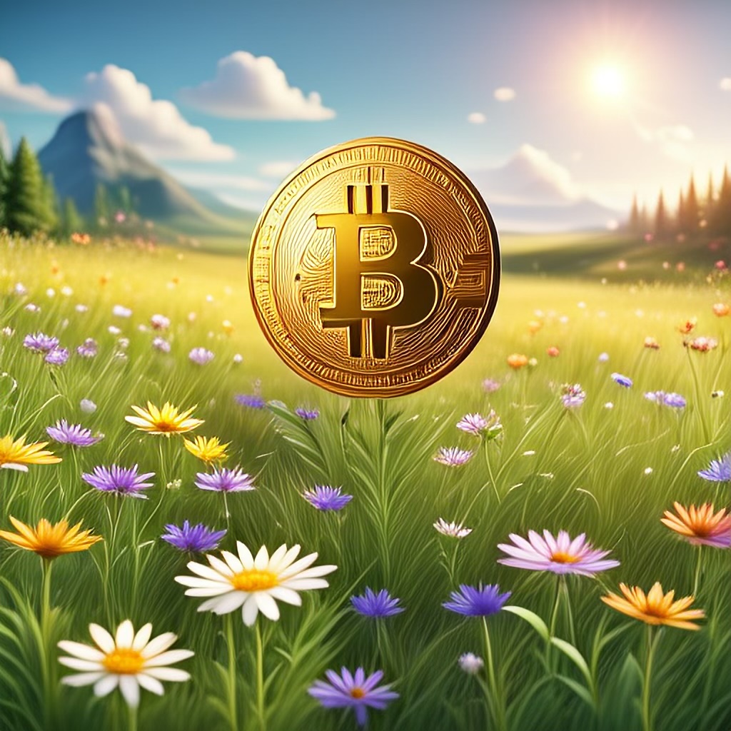 WildNFT #86: Bitcoin in Field with Flowers