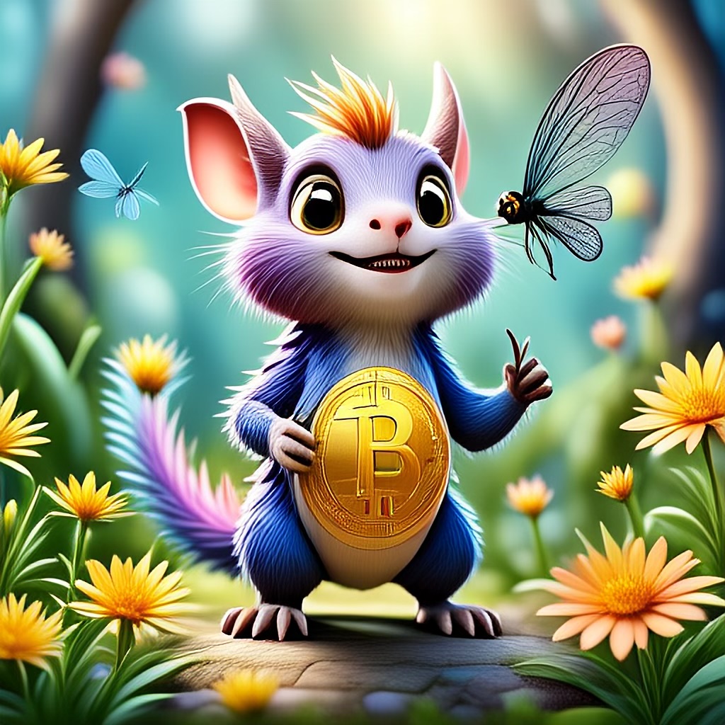 WildNFT #9: Mythical Possum in Magical Garden with Bitcoin