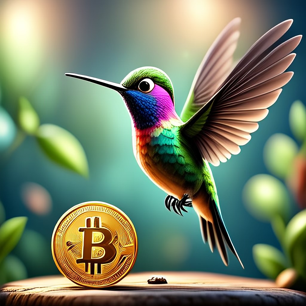 WildNFT #90: Hummingbird in Forest with Bitcoin