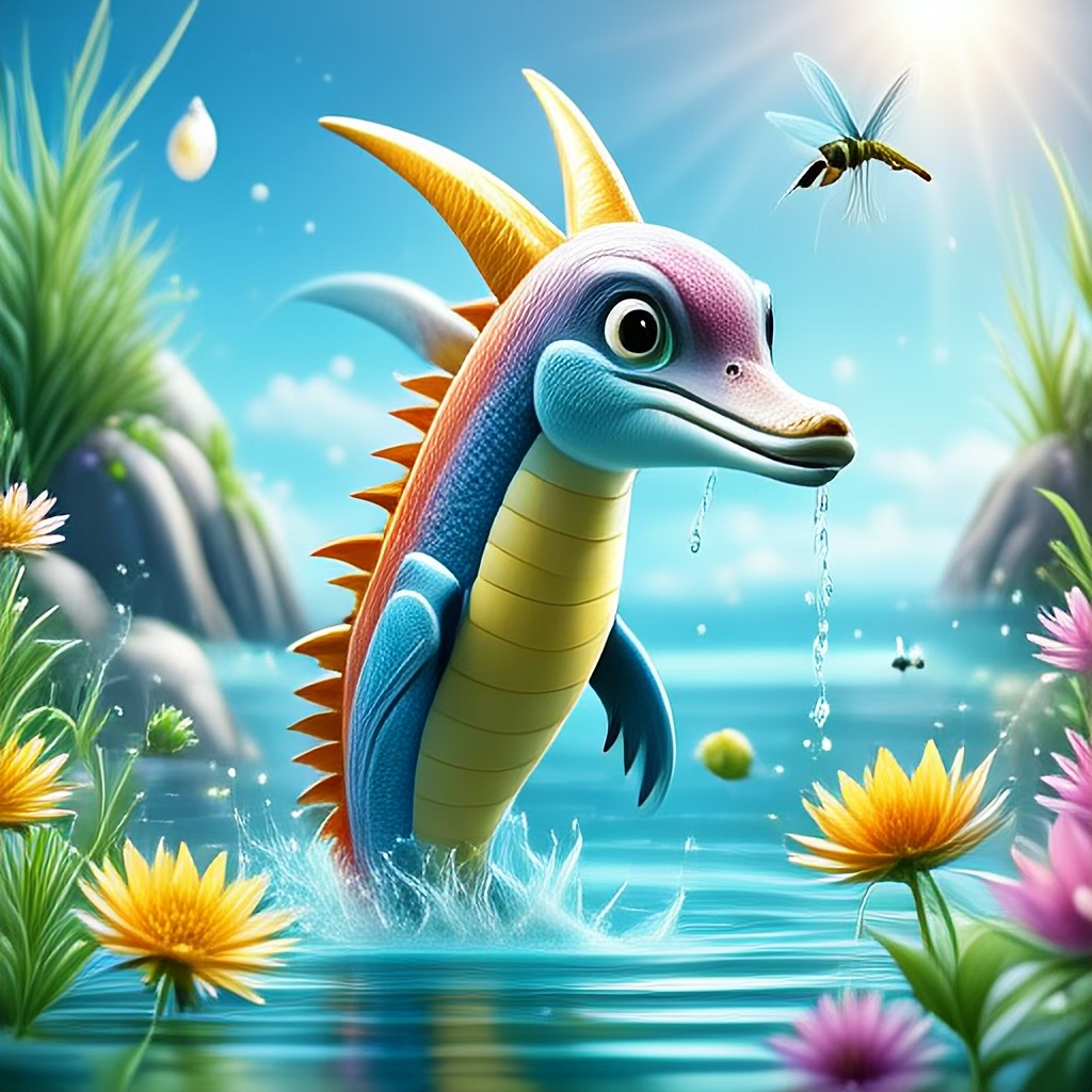 WildNFT #92: Mythical Dolphin in Water with Flowers