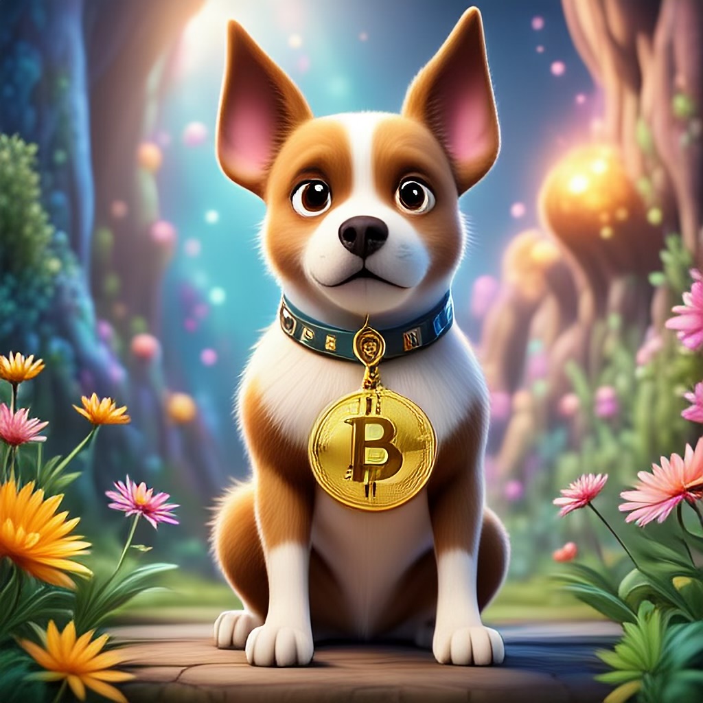 WildNFT #94: Dog in Magical Forest with Bitcoin Necklace