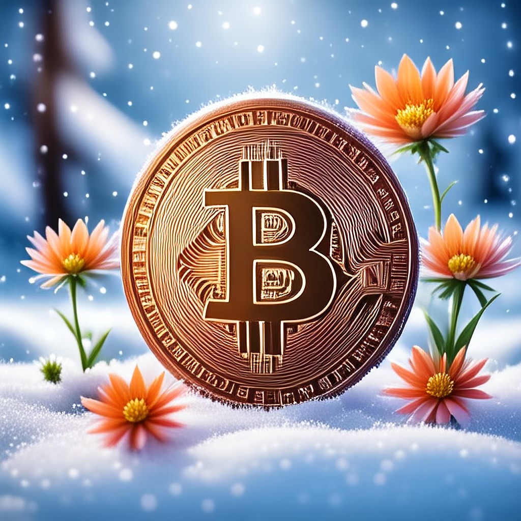 WildNFT #96: Bitcoin in Snow with Flowers