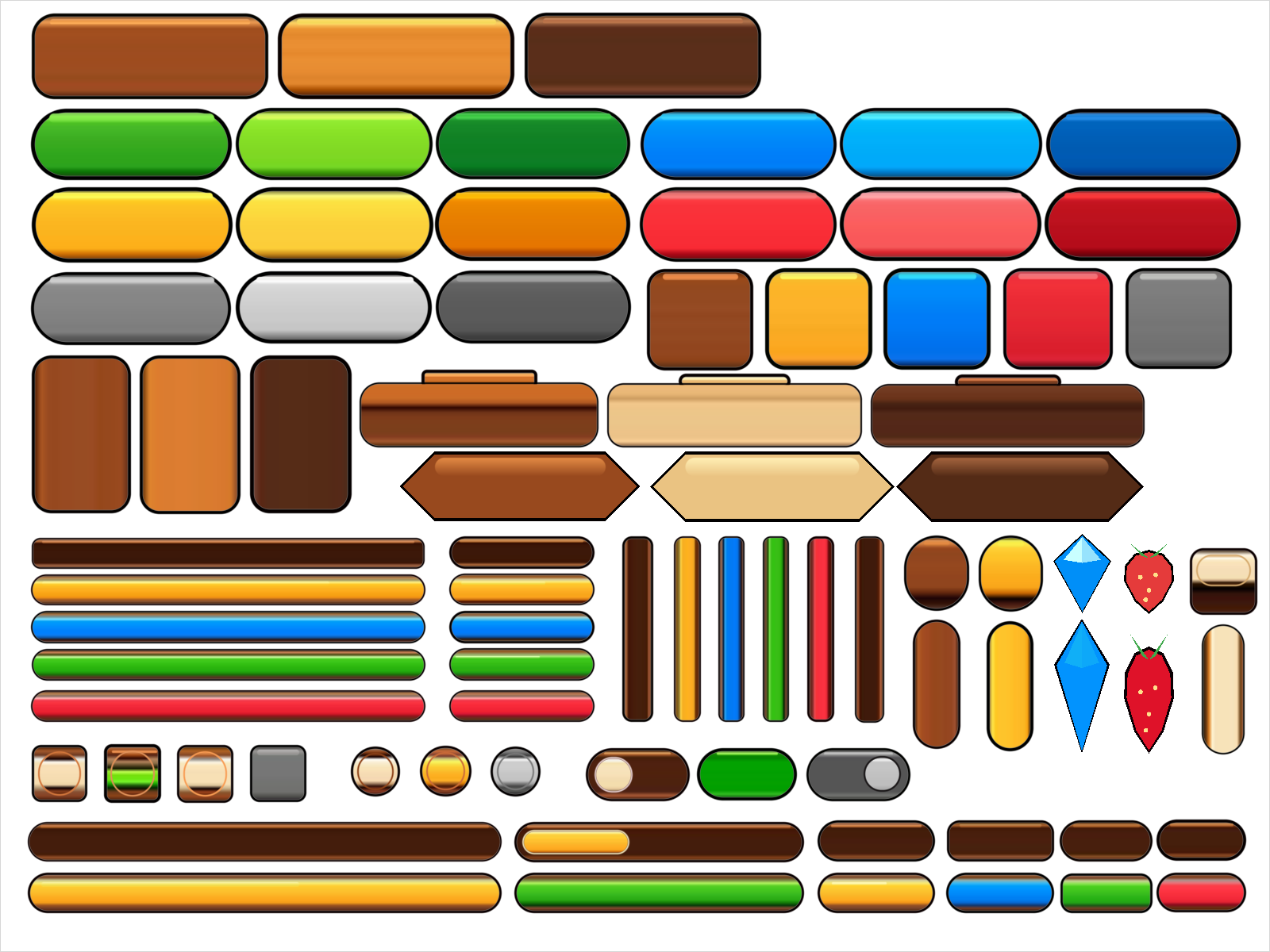 a whole art sheet of game interface pieces, drawn from modifiers