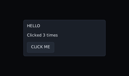a panel in the middle of a dark window with a title, a count and a button