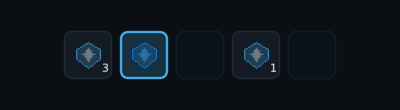 five hotbar slots, one selected, two holding charges