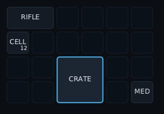 a crate dragged across a bag: the squares under it go red where it will not fit and green where it will, and it lands in the corner when the mouse lets go