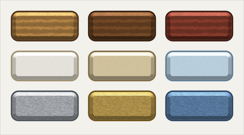 wood, paper and brushed metal, each tinted three ways