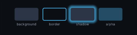 four boxes showing background, border, shadow and alpha