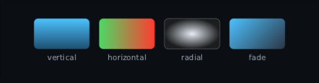 a sky panel, a green-to-red health bar, a vignette and a fade