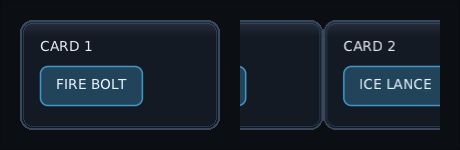 a card carousel at rest, and the same carousel half way through sliding to the next card