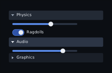 Audio a moment after it was clicked: its slider is growing in under it and Graphics is sliding down to make room