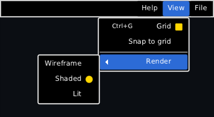 the same menu bar right to left in the high-contrast skin: titles read from the right and the submenu opens to the left