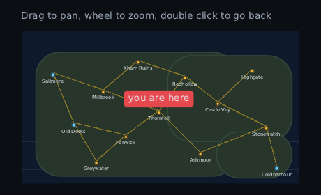 the same map zoomed out, the whole coast in the window, with the "you are here" marker still full size