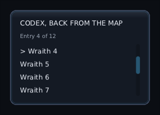 a codex panel, come back to from the map, still on entry 4 and still scrolled