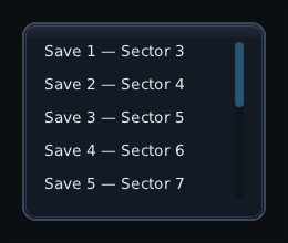a panel of save slots with a scrollbar down the side