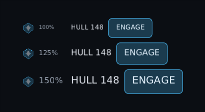 text at 100%, 125% and 150%: the labels and the button grow, the panel and the icon do not