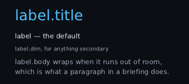 four text styles: a title, the default, a dim one and a wrapped paragraph