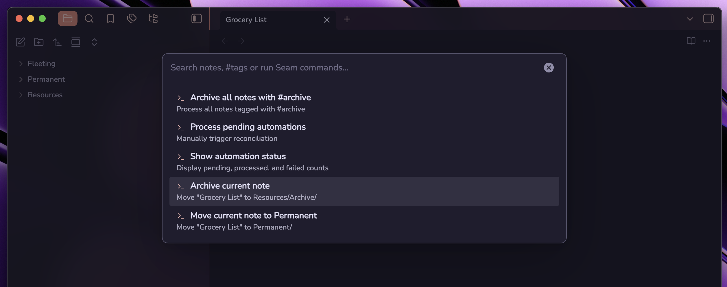 "Archiving a note"