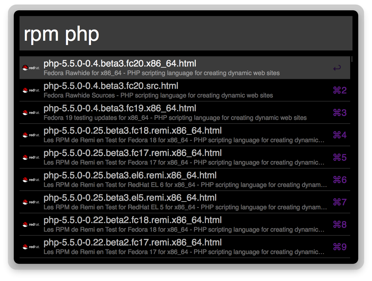 Rubygems sample results