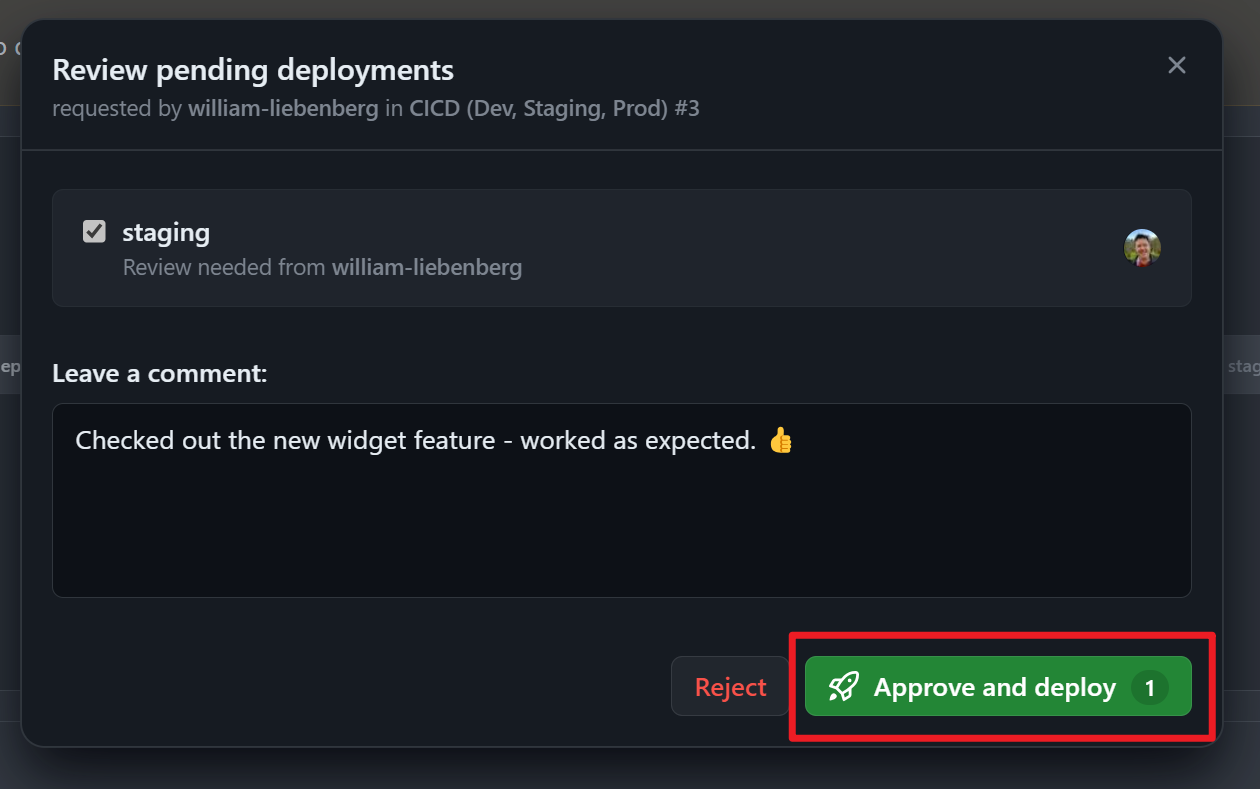 Reviewer approving the deployment