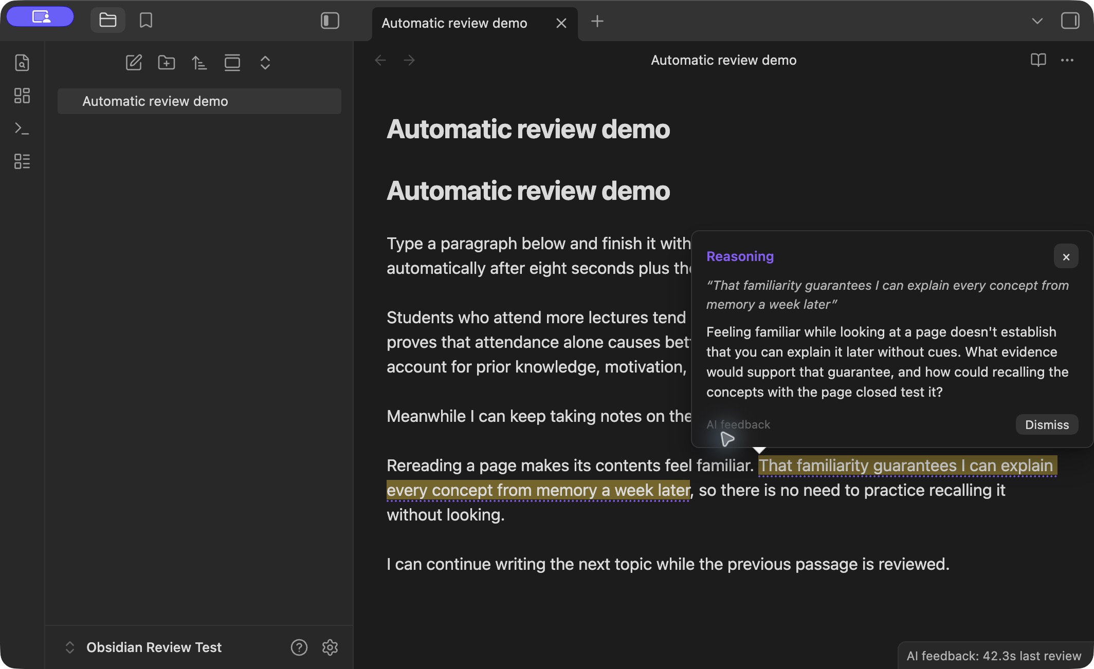 Hover feedback in Obsidian