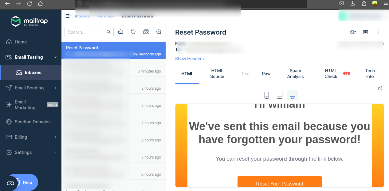 Reset Pass MailTrap