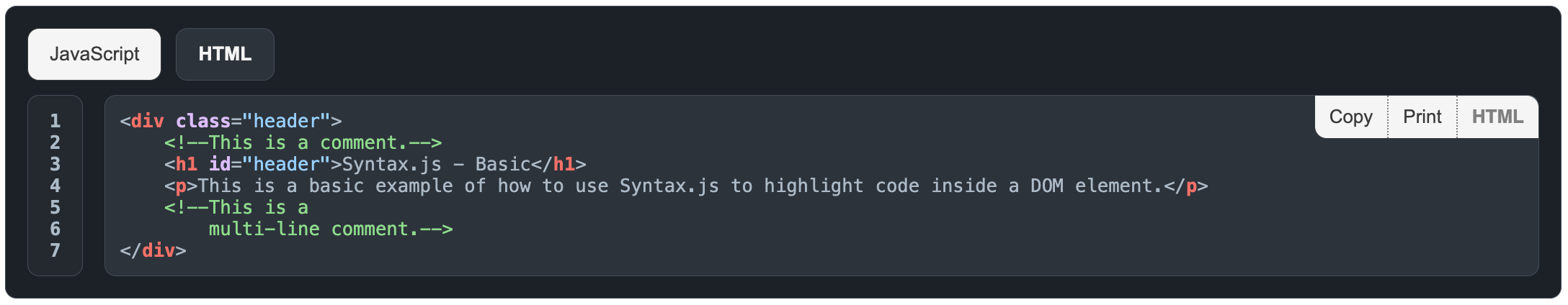 Syntax.js - Tabbed - Dark