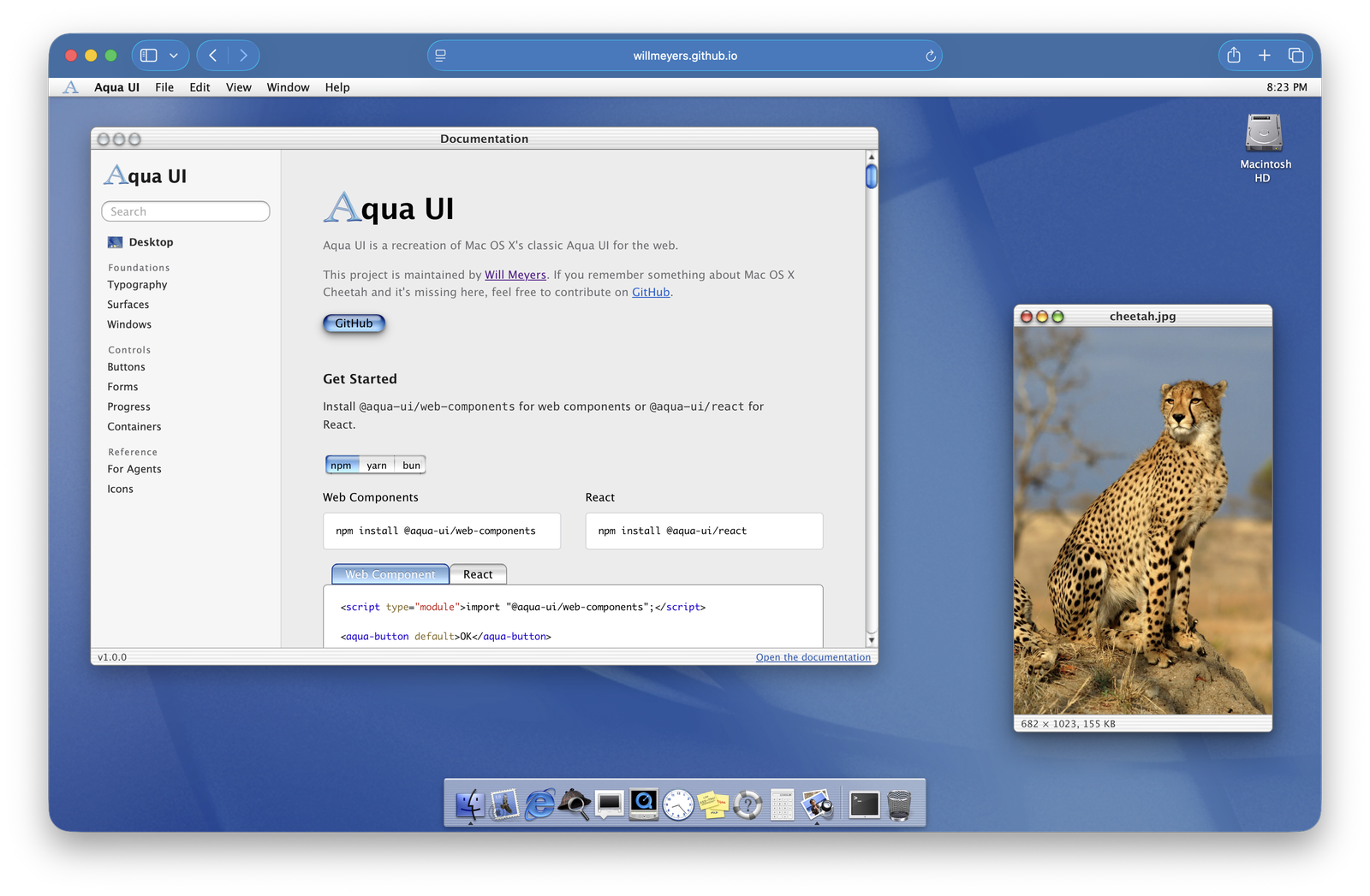 The Aqua UI desktop
