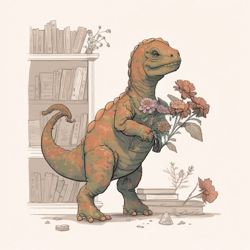 A Floral Dinosaur with Books