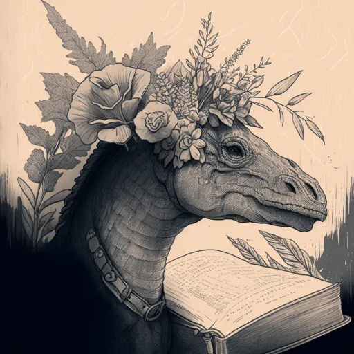 A Floral Dinosaur with Books