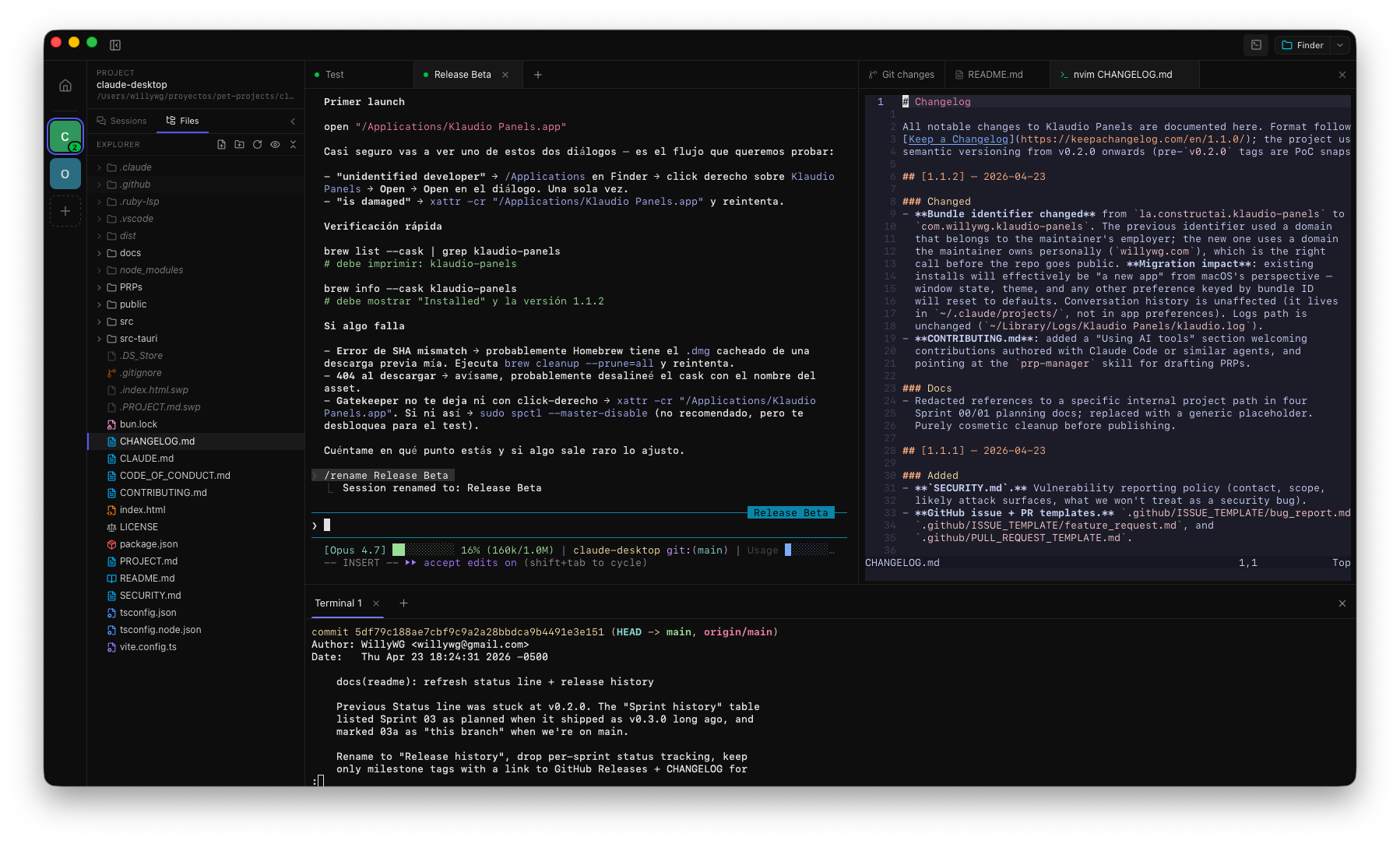 File tree with Neovim editor embedded