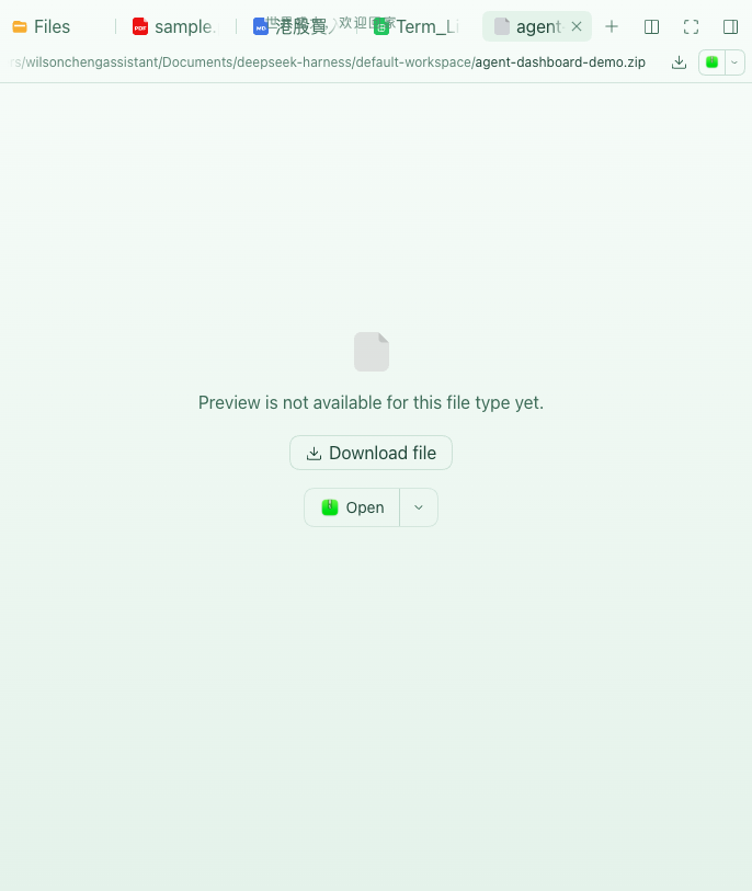 The unpreviewable state, whose stock action opens a native app on the Host, now offers Download file
