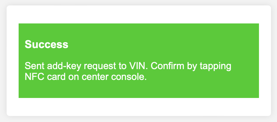 Picture of success message sent add-key request.