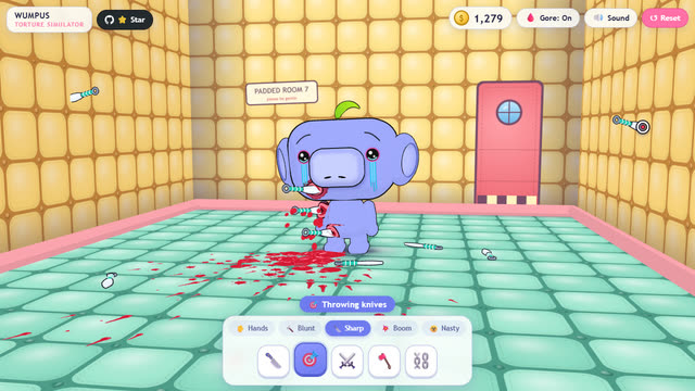 Throwing knives stuck in him and the walls
