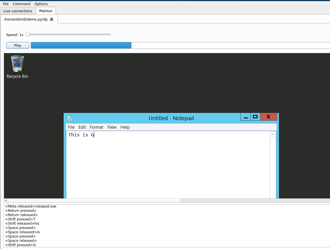 PyRDP Player Replaying an RDP session