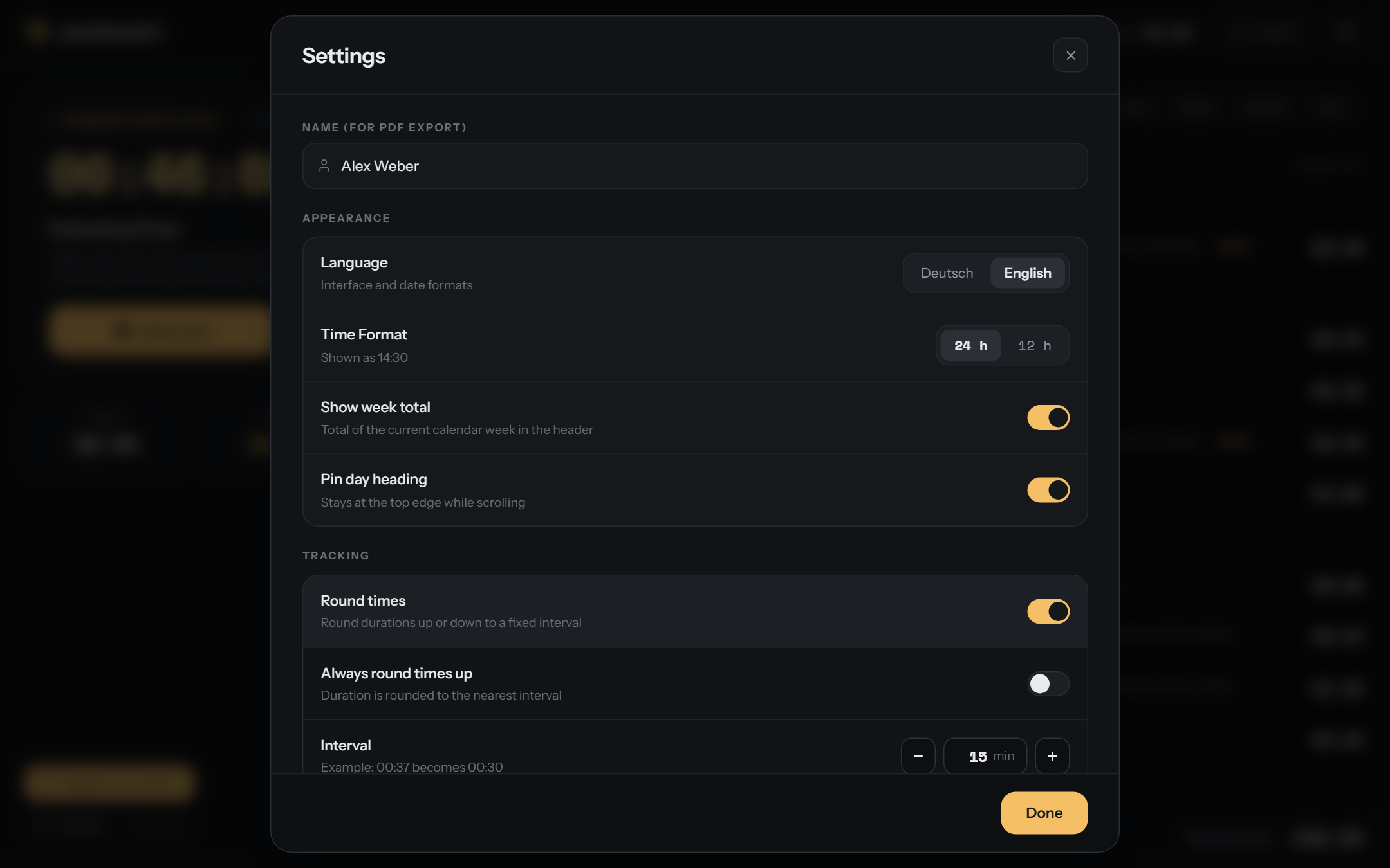 Settings with rounding enabled and the interval stepper