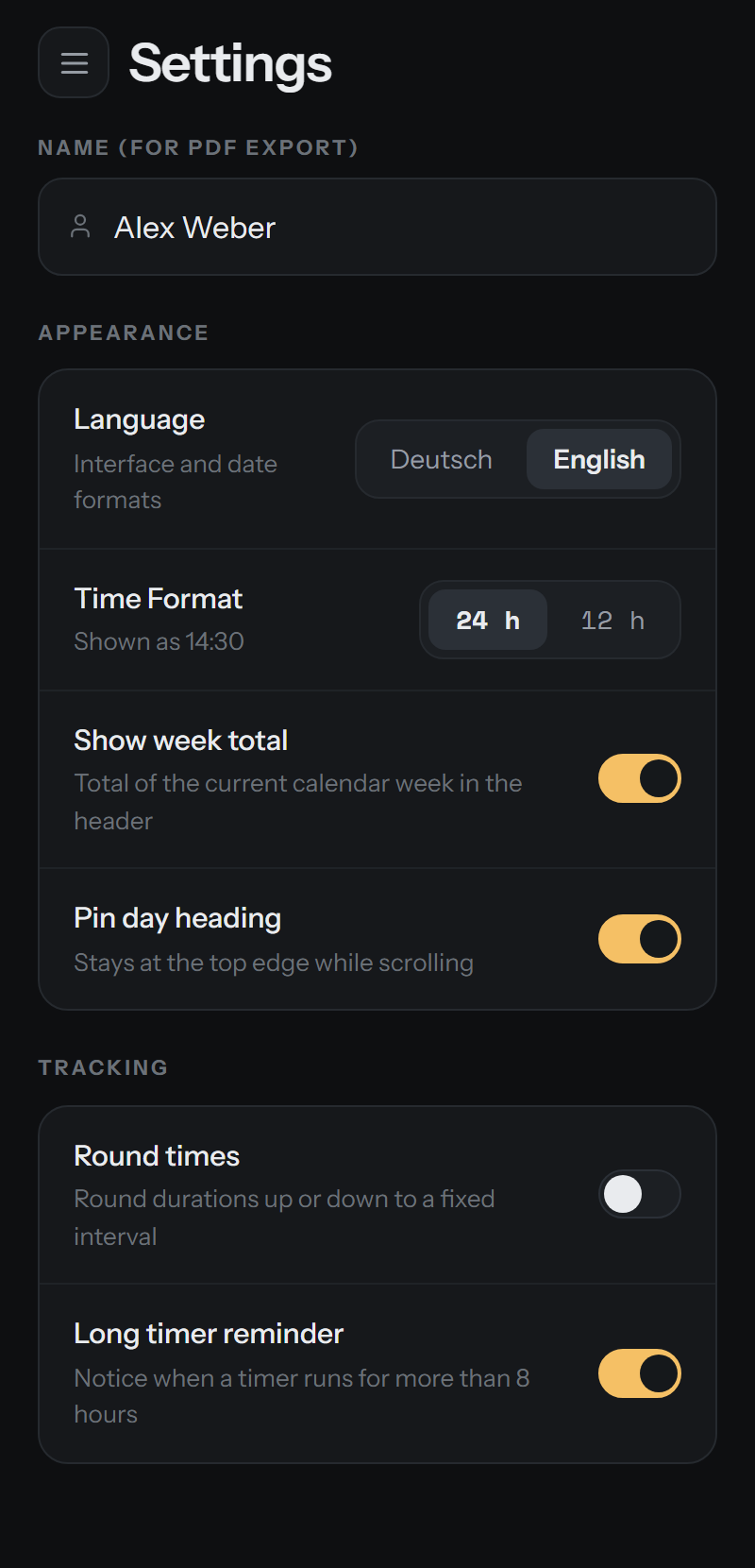 Settings on a phone