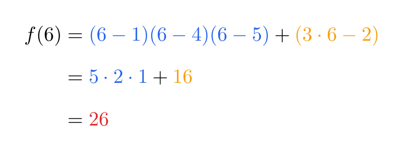 f(6) = 5&times;2&times;1 + 16 = 26